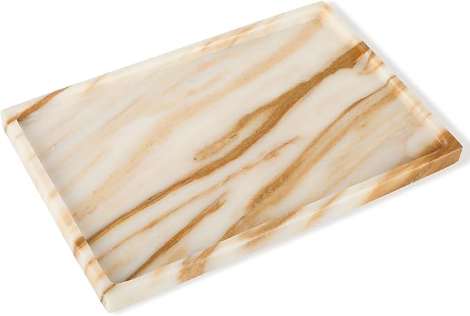100% Natural Marble Vanity Tray - Real Stone Storage Organizer for Bathroom/Kitchen/Vanity/Dresser, Countertop Tray for Perfume, Jewelry, Home Decor, 11.8 x 7.8 x 0.7 Inch