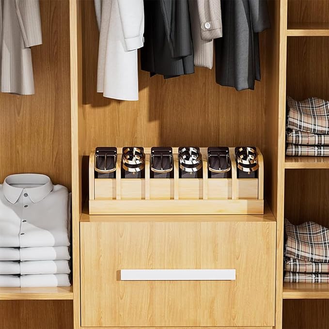 Wood Belt Organizer, 6 Grids Belt Rack, Belt Storage Holder for The Closet and Drawer, Belt Storage Organizer and Displayer, Belt holder Storage Organizer for Men Women