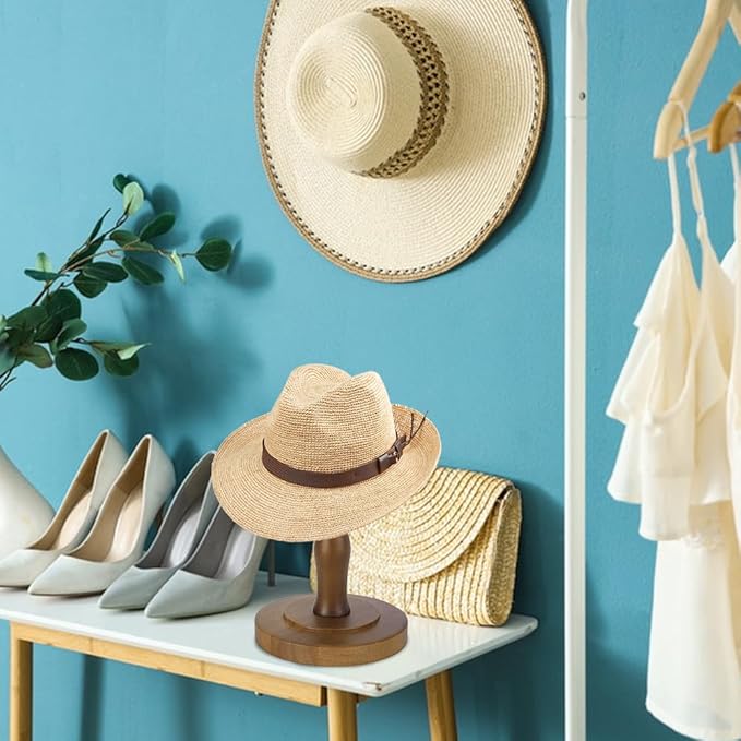 AHANDMAKER Wood Tabletop Hat Rack Vintage Dome Shaped Hat Holder Display Stand, Cap Organizer and Display Rack for Fedora, Sun Hats, Straw Hats, Caps, Wig, Brown 9 x 4.88 Inch