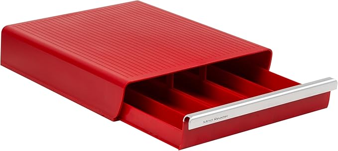 Mind Reader Single Serve Coffee Pod Drawer, 30 Pod Capacity, 5 Row Organizer with 2 Inch Dividers, Countertop Storage Base (Coffee Maker Not Included), Red
