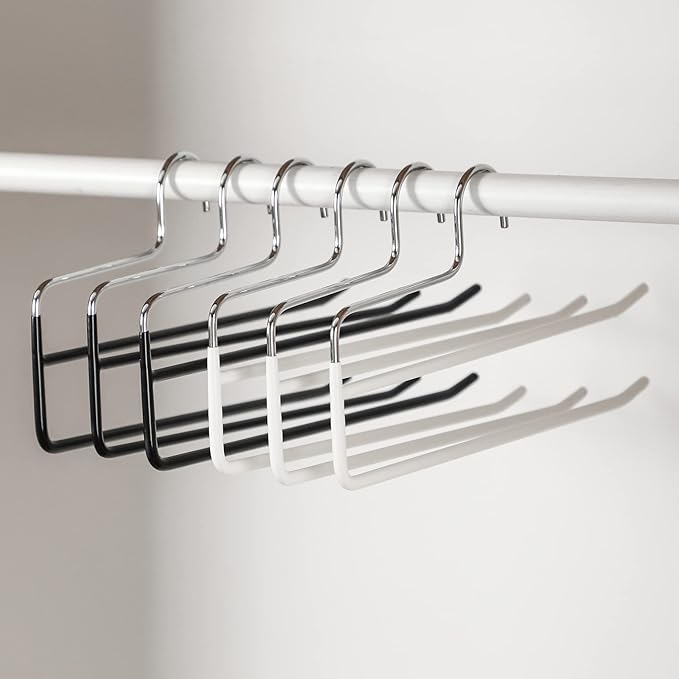 SHIMOYAMA Pants Hangers, 5 Pack, Trouser/Slack Hangers, Open Ended Double Rods Hanger, Space-Saving Clothes Hanger, White
