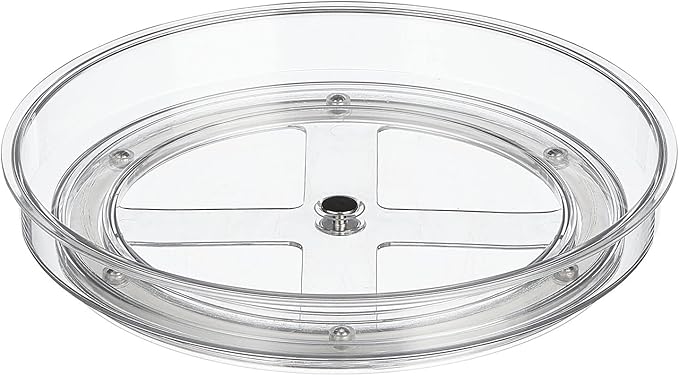 mDesign Lazy Susan Turntable Plastic Spinner for Kitchen/Bathroom, Pantry, Fridge, Cupboards, or Counter Organizing, Fully Rotating Organizer for Food, 9" Round - Lumiere Collection - Clear