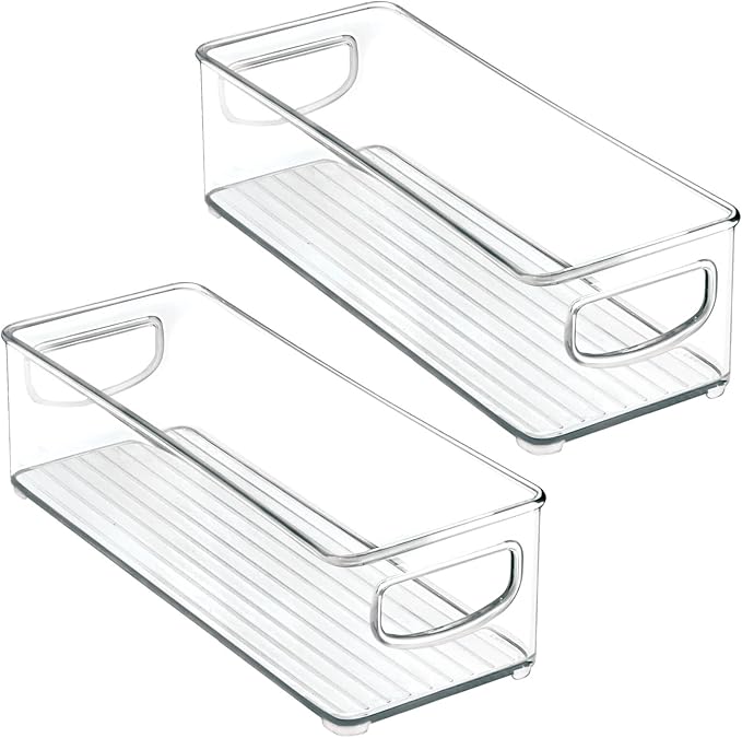 mDesign Plastic Bathroom Storage Container Bins w/ Handles - Closet, Cabinet, Vanity, Cupboard Shelf Organization, Hair Tools Accessory Organizer - Ligne Collection; Clear, 10x4x3 (Pack of 2)