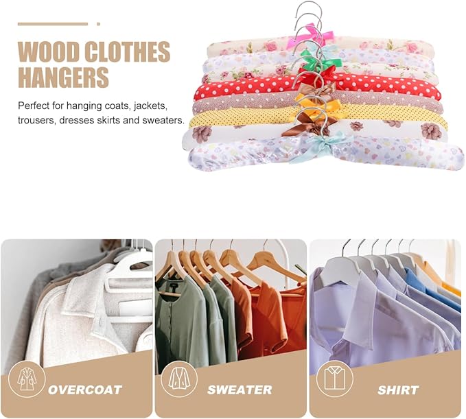 Zerodeko 10Pcs Cloth Covered Clothes Hangers Floral Print Padded Wood Coat Hangers Non-Slip Fabric Wrapped Hangers for Women S Closet Organization