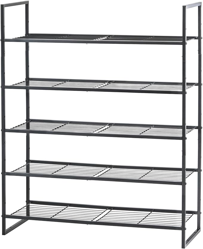 5 Tier Shoe Rack, Industrial 27" Wide Shoe Organizer with Extra Thick Metal Frame, Closet Shoe Shelf with Quick Assembly, Matte Black