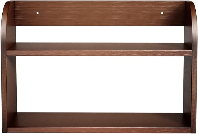 ROMGUAR CRAFT 2 Tier Bamboo Spice Rack, Countertop or Wall Mounting Wood Spice Jars Organizer Shelf for Kitche, Pantry (Brown)