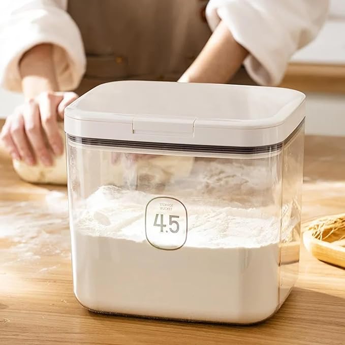 Airtight Rice Storage Bin Flour Storage Container 4.5L/4.75qt, Clear Food Container with Measuring Cup Airtight Lid for Kitchen Pantry Organization and Storage