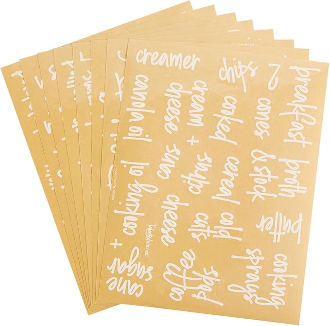 Talented Kitchen Labels for Storage Bins - 158 Count, White Script Vinyl - Removable Waterproof Labels for Food Containers & Pantry, Kitchen & Freezer Organization