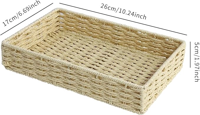Storage Basket, Small Woven Paper Rope Basket for Drawer, Shelf & Closet Organization, Beige