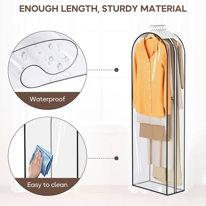 KEETDY 10" Guessted Garment Bags for Hanging Clothes, All Clear 60" Long Dress Bag for Closet Storage for Gowns, Coats, Suits Cover(4 Packs)