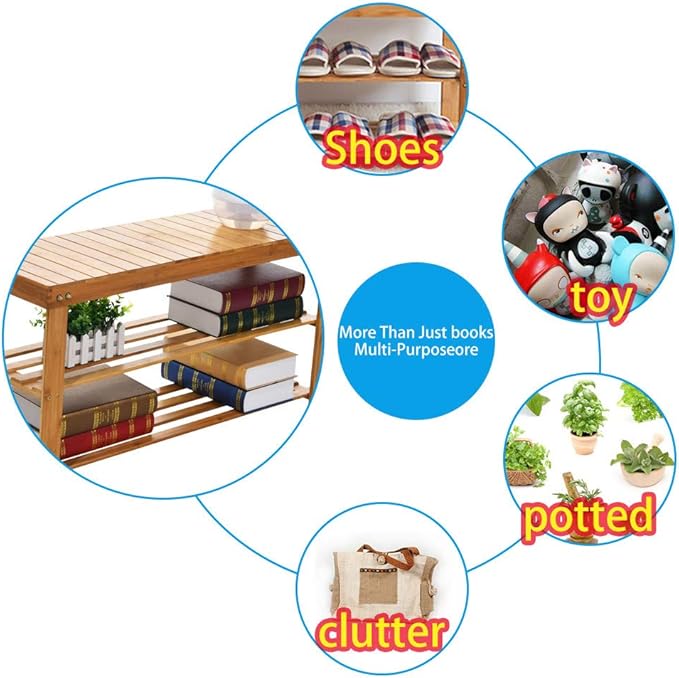 Bamboo Shoe Rack Bench 3-Tier Free Standing Wood Shoe Storage Organizer Shelf Holder Home Entryway Hallway Furniture Eco-Friendly Large Size: 34.6" L x11.1 W x 17.7" H (100% Natural Bamboo)