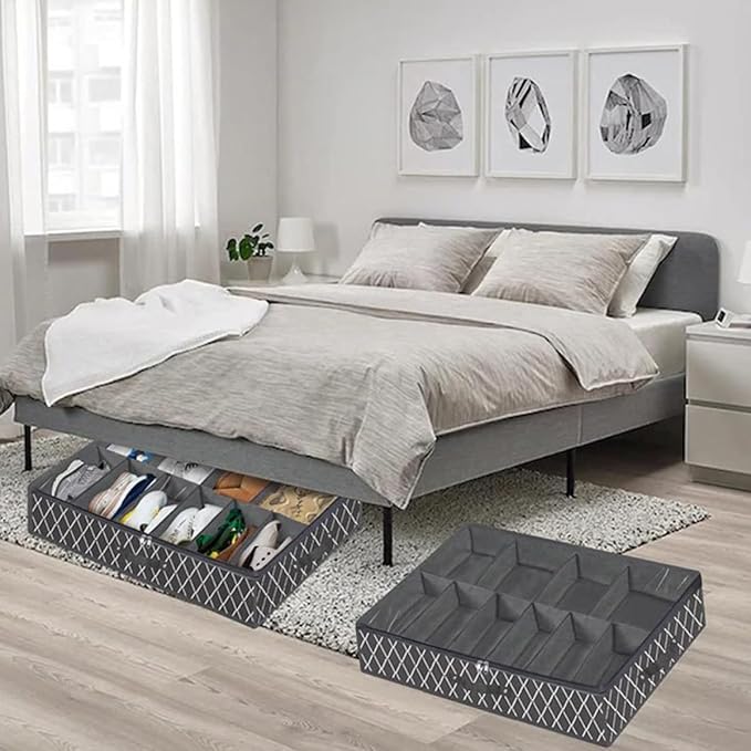 PRETYZOOM Bed Shoe Storage Container Large Capacity Shoe Organizer Box with Zipper Lid Foldable Non-woven Fabric for Closet and Entryway