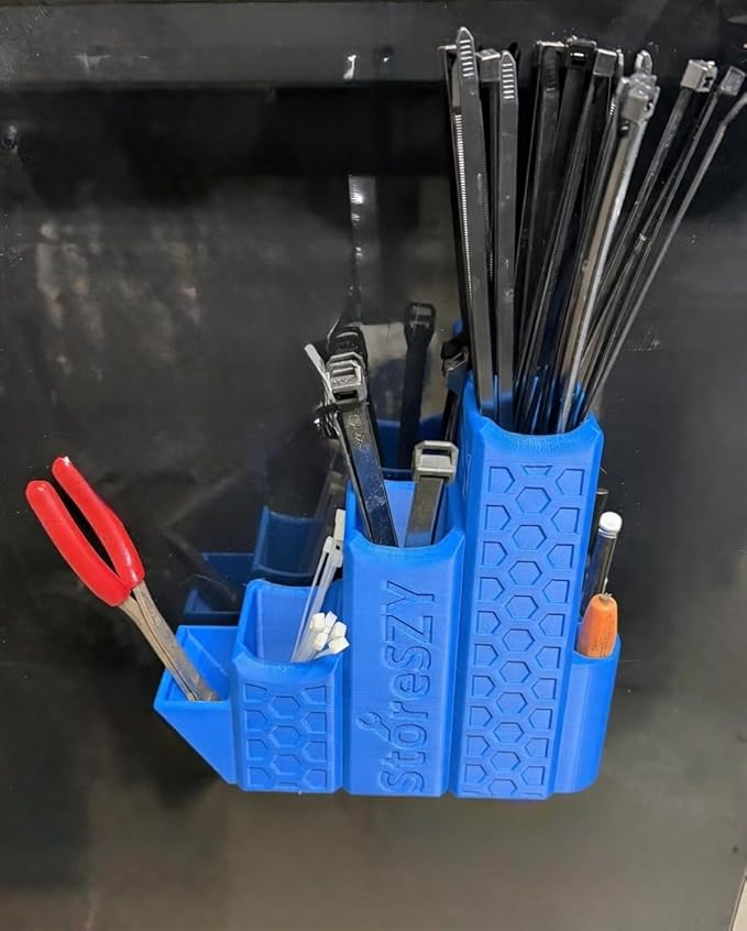ZipStation Pro Zip Tie Organizer – 3 Tier Holder with Cutter Slot & Pen Storage – Magnetic Toolbox Organizer (Blue)