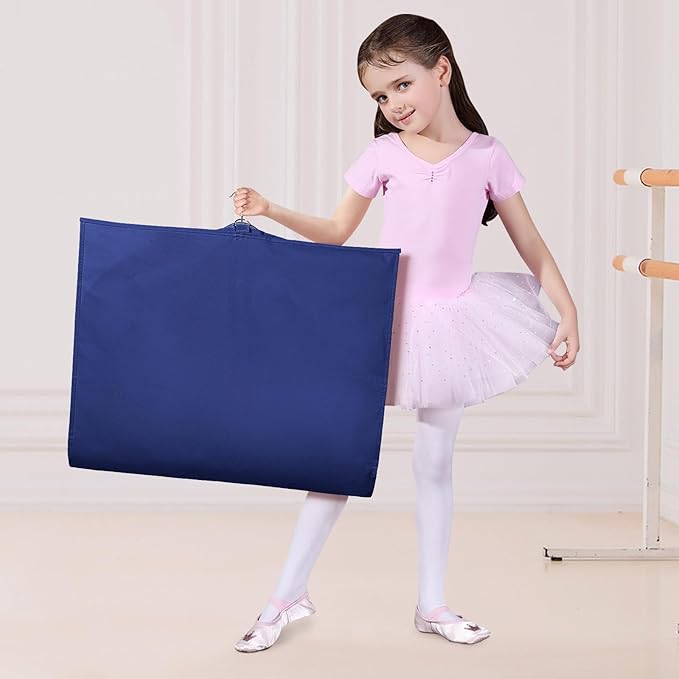Univivi Kids Garment Bags for Dance Costumes 40 Inch Hanging Dance Costume Bag for Dance Competitions, with 3 Medium Clear Zipper Pockets for Dance Costumes, Closet Storage (Navy Blue) - 4 Pack