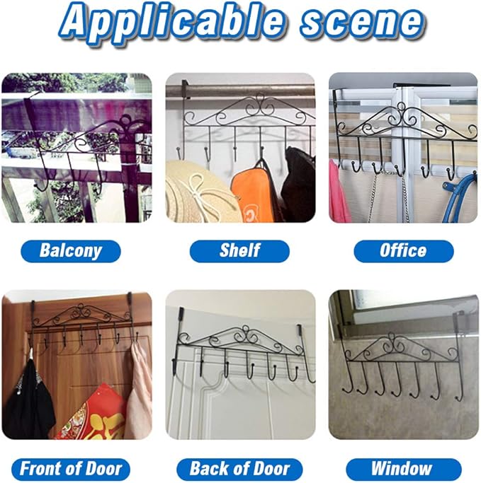 Over the Door Hooks for Hanging, Door Hanger Organizer, Over Door Towel Rack Hanger Coat Rack Hooks for Clothing, Anti-Rust Overdoor Organizer Rack with 7 Hooks for Bathroom Bedroom Hat Purse Robe