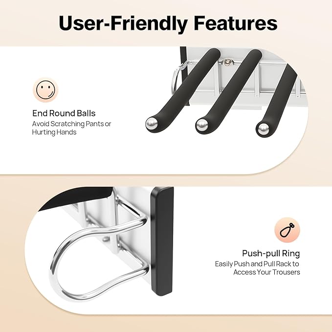 Pull Out Trousers Rack 9 Arms Closet Pants Hanger Bar Stainless Steel Rail Extendable Trousers Hanger for Clothes Towel Scarf Tie, 18.11x12.83in (Left Installation)