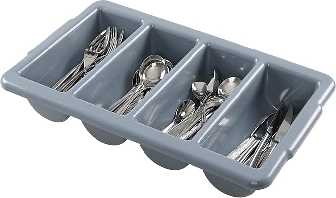Sandmovie Commercial Plastic 4-Compartment Cutlery Bin, Gray, 4-Pack