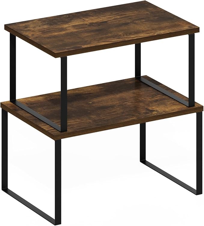 Furinno RAVEL Kitchen Countertop Organizer Set of 2, Counter Shelves, Kitchen Storage, Expandable, Stackable, Spice Rack, for Kitchen, Pantry, Coffee Bar, Amber Pine