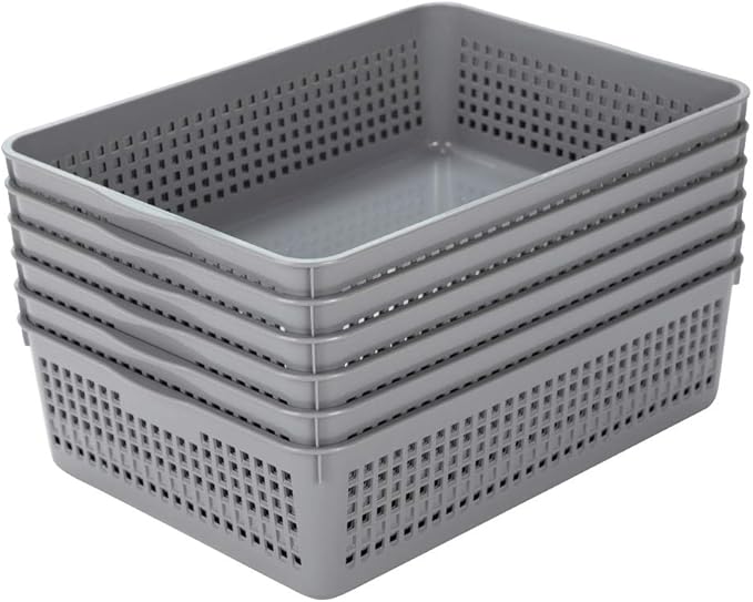 Eslite Plastic Organizing Baskets/Storage Tray Baskets,6-Pack,Gray