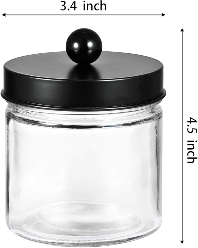 SheeChung Bathroom Organizers and Storage - 2Pack Qtip Holders Bathroom Canister Apothecary Jars for Cotton Swabs, Rounds, Balls, Qtips,Makeup Sponges, Flossers,Bath Salts - Black