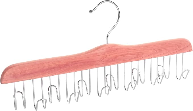 TOPIA HANGER American Red Cedar Wood Belt Hanger, Belt Organizer Rack with 12 Metal Hooks,Closet Organizer for Tank Tops, Ties, Scarves, Neckties (1-Pack) CT13B