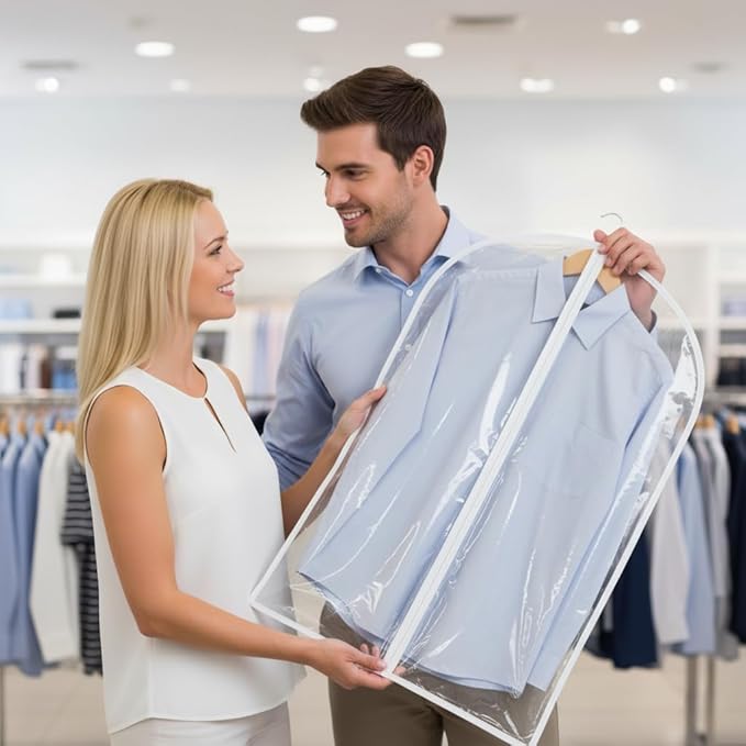 40” All Clear Garment Bags for Travel - PEVA Waterproof Suit Cover with Zipper for Hanging Clothes, Dresses, Coats - Durable Dresser for Closet Storage, Dustproof & Moisture Resistant - 40''/12 Pack