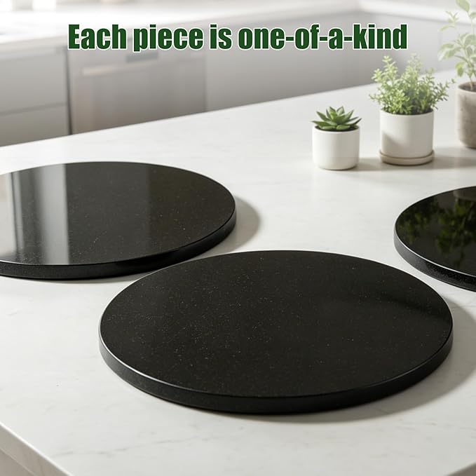 Marble Lazy Susan, 12 in Lazy Susan Turntable Organizer for Cabinet Pantry Kitchen Countertop Fridge Bathroom Makeup Vanity Countertop - Zimbabwe Black