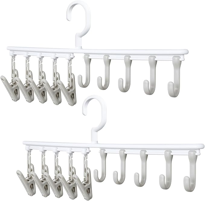 Hat Rack with 5 Hooks & 5 Clips, Adjustable Slide Rails - Space Saving Closet Organizer for Scarves, Belts, Ties, Hats, Underwear