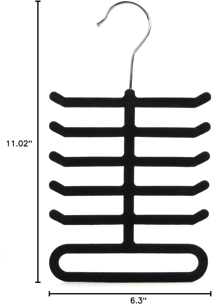 Hangerworld Single Black Flocked Tie Rack & Belt Organiser Non-Slip Coat Clothes Accessory Hanger, Metal