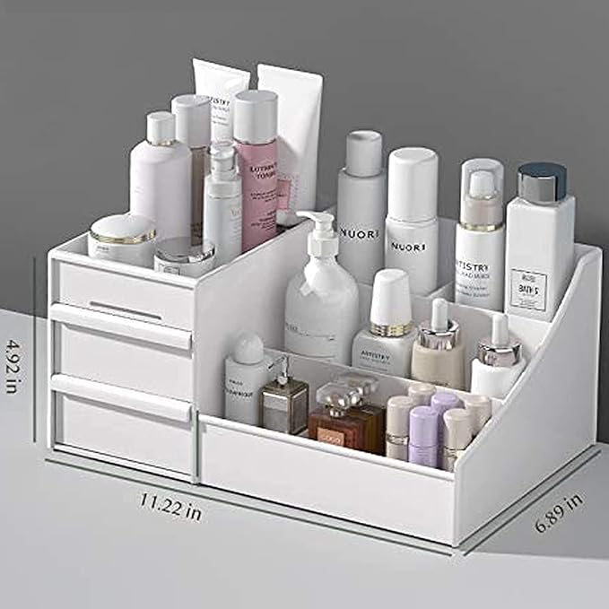 skin care organizer,Makeup Desk Organizer With Drawers,Countertop Organizer for Cosmetics,Vanity brush with Holder for Lipstick, Brushes, Eyeshadow, and Desktop Finishing Dresser