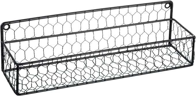 MyGift 2 Pcs Spice Rack Wall Mount, Small Seasoning Shelf Organizer, 12-Inch Over the Stove Hanging Kitchen Condiment Basket Storage Display, Black Wire