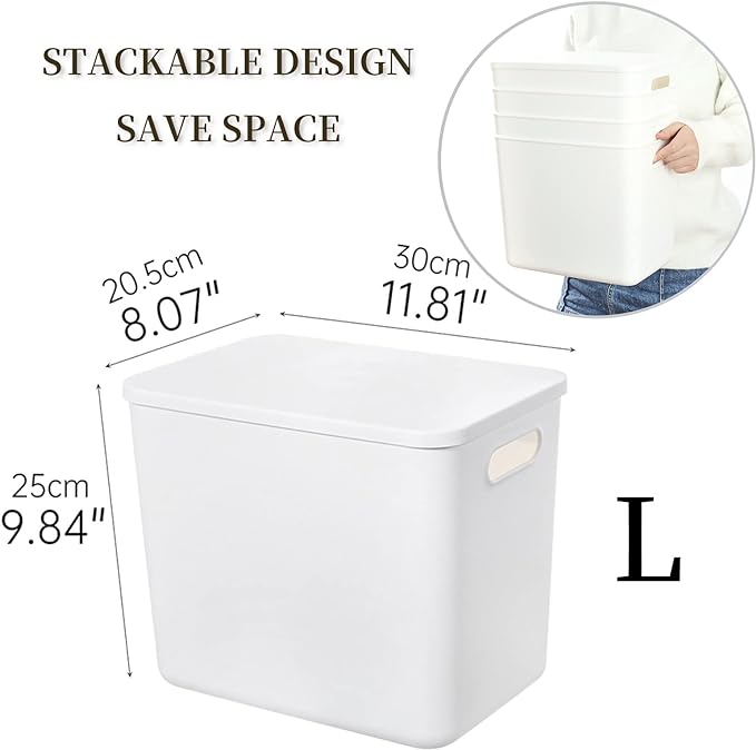 Yishyfier Plastic Storage Baskets Bins Boxes With Lids,Organizing Container White Storage Organizer Bins For Shelves Drawers Desktop Playroom Classroom Office,4-Pack