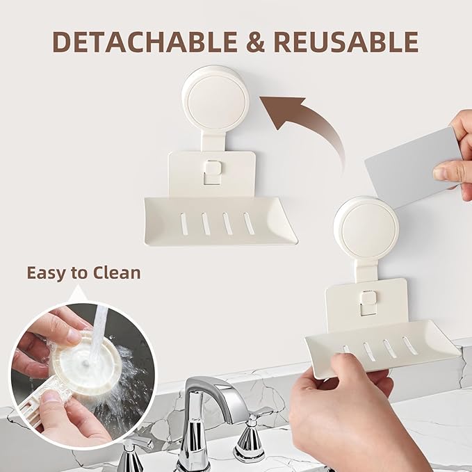 Suction Cup Soap Dish for Shower (1 Pack) - Shower Bar Soap Holder Wall-Mounted - Self-Draining Soap Tray Soap Container - Stainless Steel Shampoo Bar Holder Sponge Holder for Bathroom