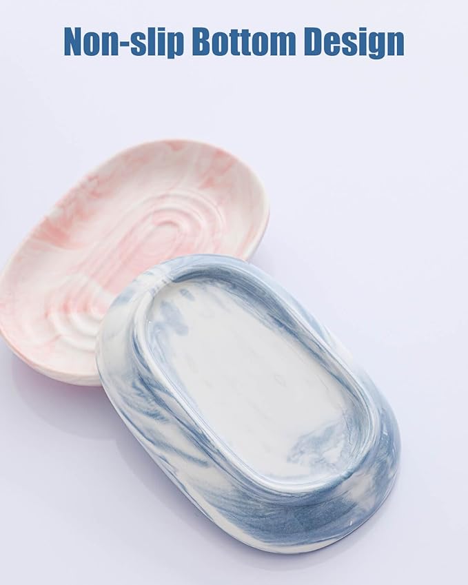 AIMAIAIMAI Ceramic Soap Dish, Marble Pattern Bar Soap Holder - Elegant Hostess Gift, Housewarming Gift for New Home, Decorative Soap Tray for Bathroom, Kitchen (Pink Texture)