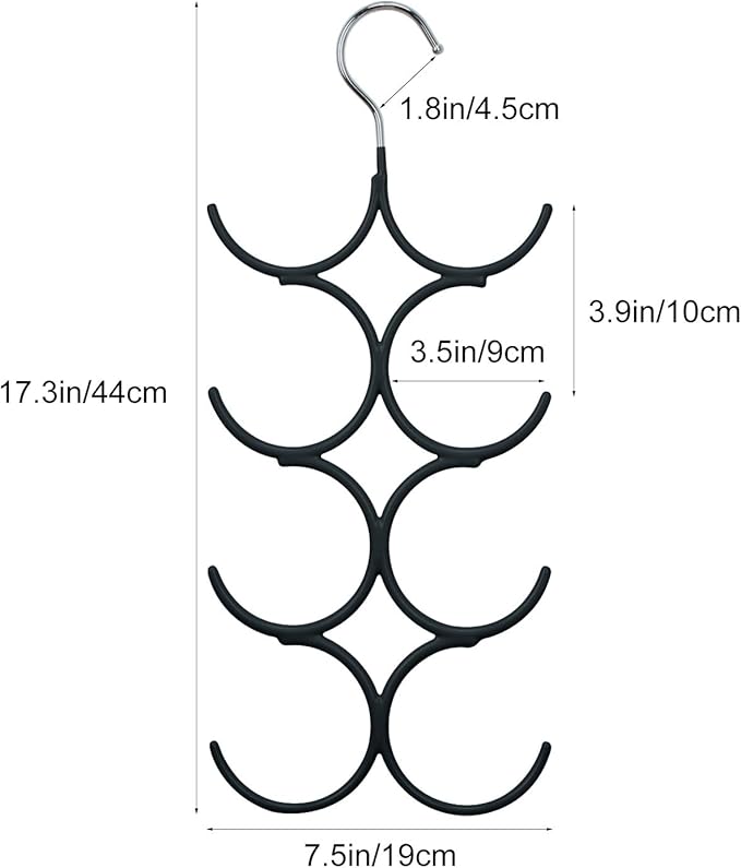 Yizhi Scarf Hanger Organizer Holder, No Snag Belt Rack Tie Hanger Sturdy 8 Hook Space Saving Closet Accessory Organizer for Scarves, Ties, Belts, Shawls, Pashminas and Jewelry (1, Black)