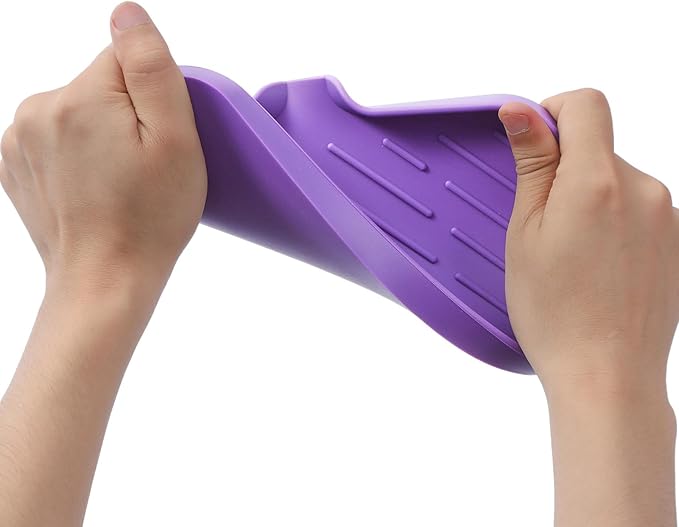 MicoYang Silicone Bathroom Soap Dishes with Drain Spout-Bathroom and Kitchen Sink Organizer,Sponge Holder,Dish Soap Tray,Perfect for Dispenser,Scrubber,Bottle,Cup on Sink or Counter-Purple 9.6"×5.3"