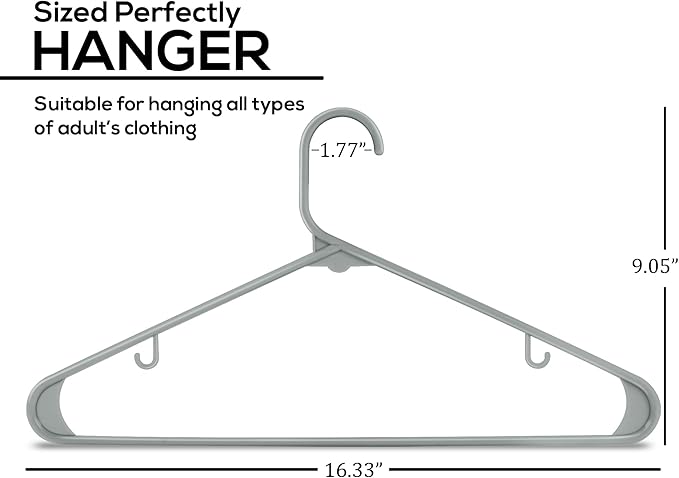 Utopia Home Plastic Hangers 50 Pack - Space Saving Clothes Hanger - Durable & Strong Closet Organizers and Storage with Built-in Strap Hooks - Essential for Shirts, Pants, Skirts & Coats (Grey)
