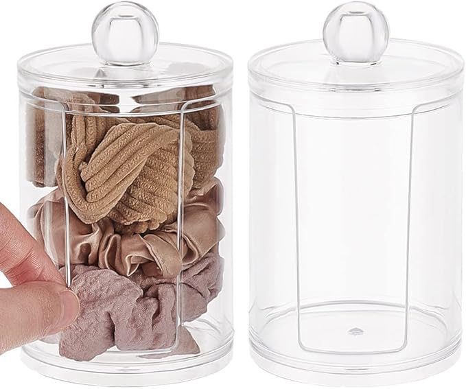PH PandaHall 2pcs Acrylic Scrunchie Display Stand, Small Hair Ties Storage Organizer Clear Scrunchie Holder with Lid Hair Accessories Storage Rack for Women, 4.6 inch in Height