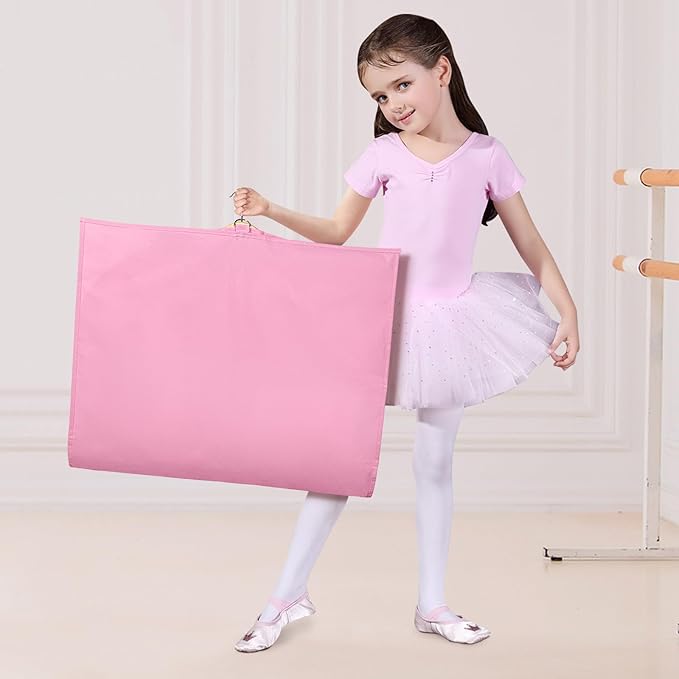 Univivi Dance Costume Bags Garment Bag 40 Inch Hanging Clothes for Dance Competitions, with 3 Medium Clear Zipper Pockets for Dance Costumes, Closet Storage (Pink) - 12 Pack