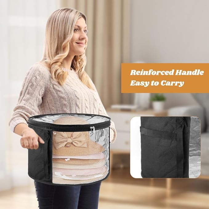 Bibabala Oversized Clear Hat Storage Bag for Women, Holds up to 7 Caps Cowboy Organizer for Closet, Wide Brims Case with Carrying Handles(Black)