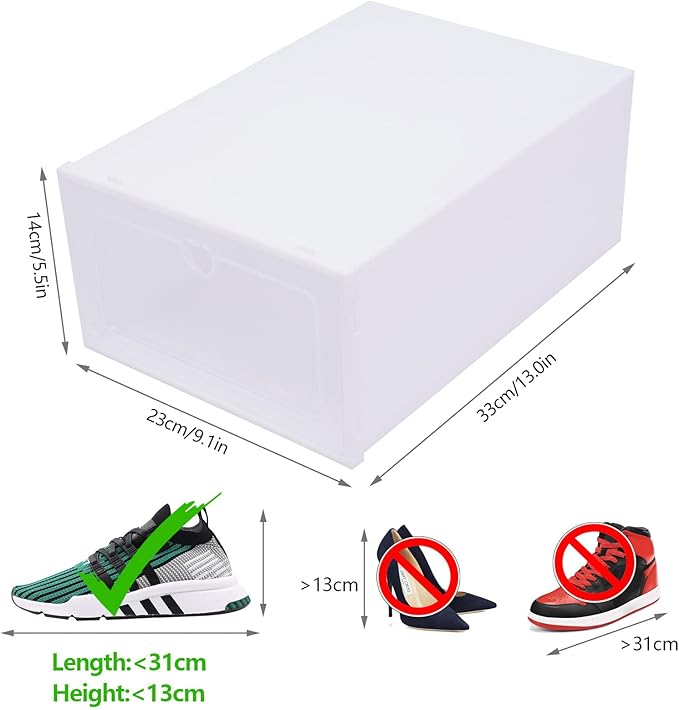 20 PCS Shoe Storage Boxes,Clear Plastic Colorful Shoebox Stackable Shoe Organizer Foldable Display Box Container Closet Shelf Display Case Ventilation