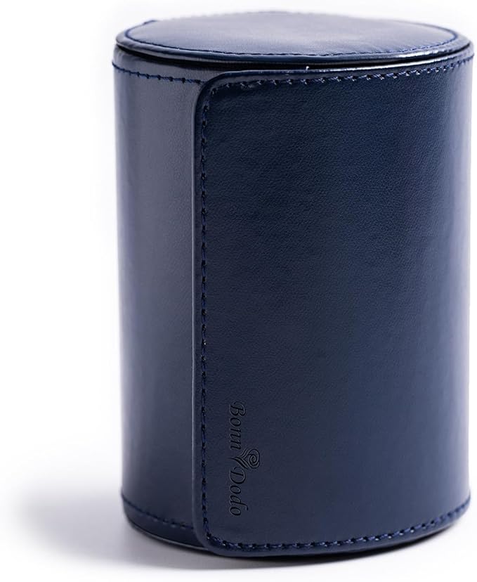 Tie Box for Men 's PU Ties case Necktie Organize Cylinder Leather Men’s Storage Portable Tie Roll for Travel Business Gifts (Dark Blue)