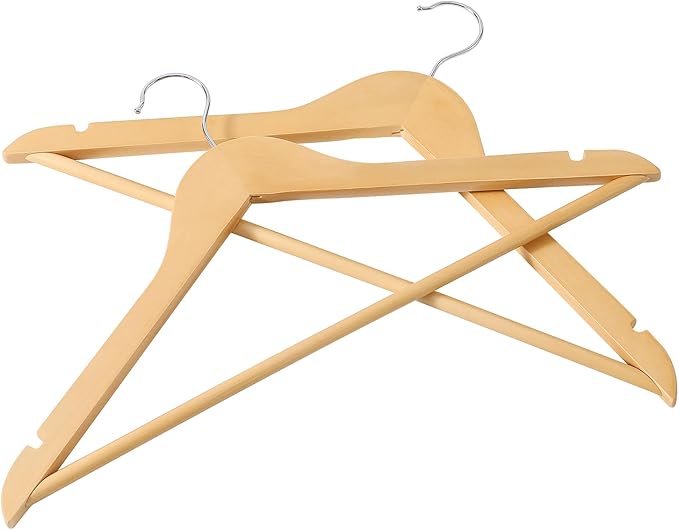 Wooden Coat Hangers 20 Pack,Nature Color with Shoulder Notches Suitable for Slip Dresses,Shirts, Blouses,Coats,360° Rotating Silver Hook Solid Wood Hanger