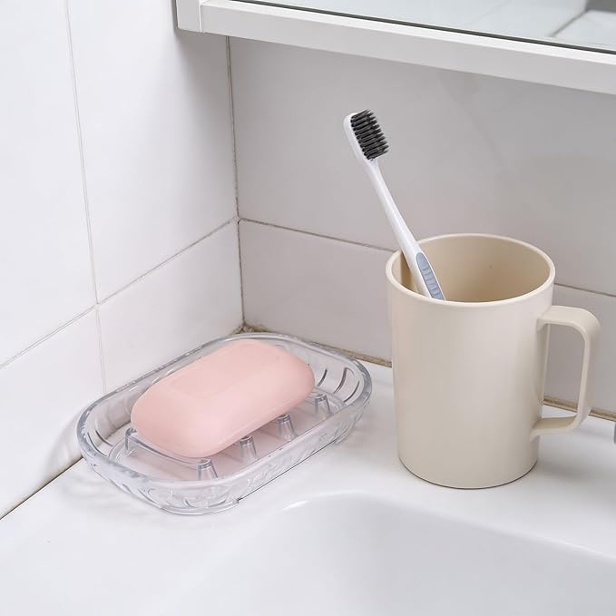 2-Pack Soap Dish Holder for Bar Soap, Bathroom Soap Dishes Soap Holder, Soap Saver Dry Stop Mushy Soap Tray for Shower Bathroom, Kitchen Sink,Clear