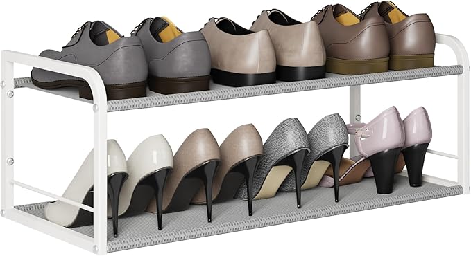 Wall Mounted Shoe Rack, Carbon Steel Shoe Organizer with Removable Oxford Cloth, Non-Slip Space-Saving for Entryway Closet Bedroom, White
