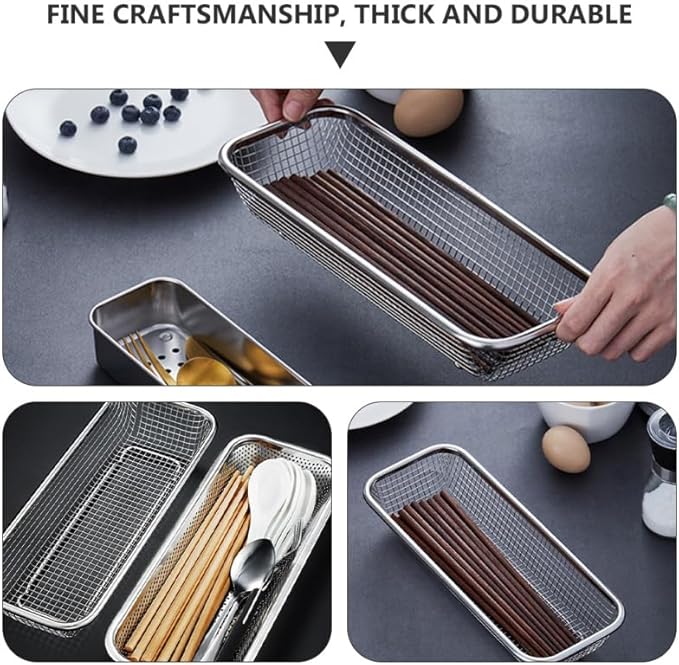 Cabilock Stainless Steel Multipurpose Cutlery Holder for Disinfection Cabinets Space-Saving Chopstick and Knife Rack with Ventilated Drain Basket Kitchen Cabinet Organizer 12.6X4.9X2 Inches