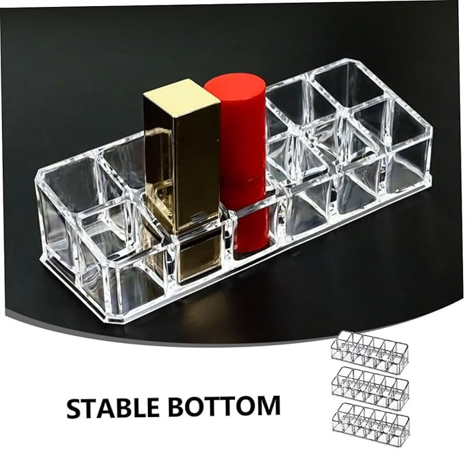 CALLARON 12-Slot Lipstick Organizer Box 3pcs Makeup Storage Case for Vanity Display Sturdy Lip Gloss Holder for Beauty Supplies