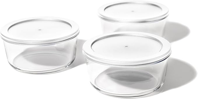 6-Piece Glass Food Storage Containers Set (3 Containers + 3 BPA-Free Lids) | 4-Cup, Leakproof | Microwave, Freezer, Oven & Dishwasher Safe | Ideal for Meal Prep & Pantry Organization, White