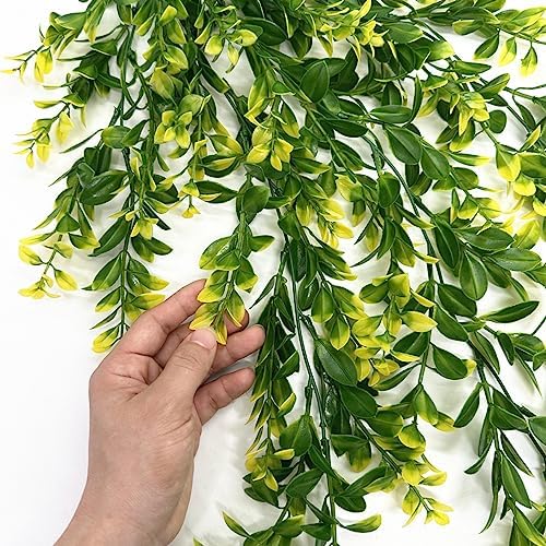 PASYOU Fake Hanging Vines, Artificial Plants Plastic Leaves Faux Vine Greenery Ivy Plant for Indoor Outdoor Garden Office Bathroom Decor Wedding Party Christmas Baskets DIY Decoration Yellow 2 Pack - Image 7