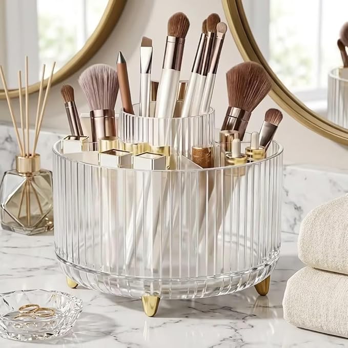 360 Degree Rotating Desktop Organizer,Makeup Brushes,Pencils,Desktop Stationery Storage Rotating Rack,Premium Plastic Organizer For Office,School And Home (Transparent color)
